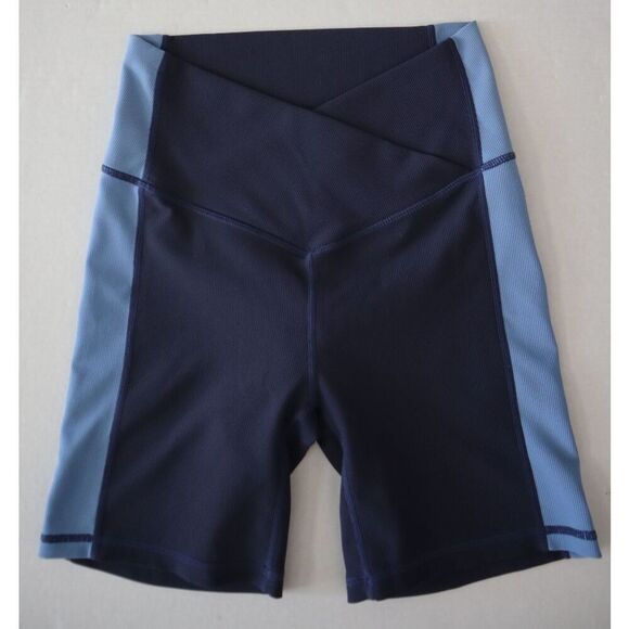 Wilo The Label x Anthropologie Sz S Blue Colorblock Rib Sports Bra & Shorts Set - Picture 8 of 11